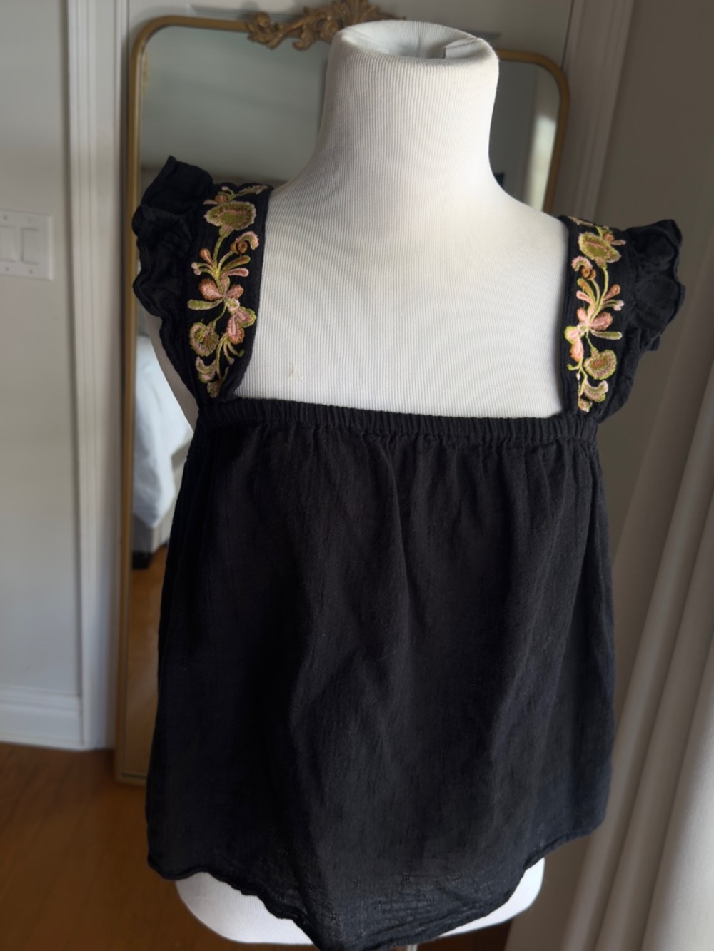 Madewell Black Tank Top with Embroidered Strap Detail size small so cute!